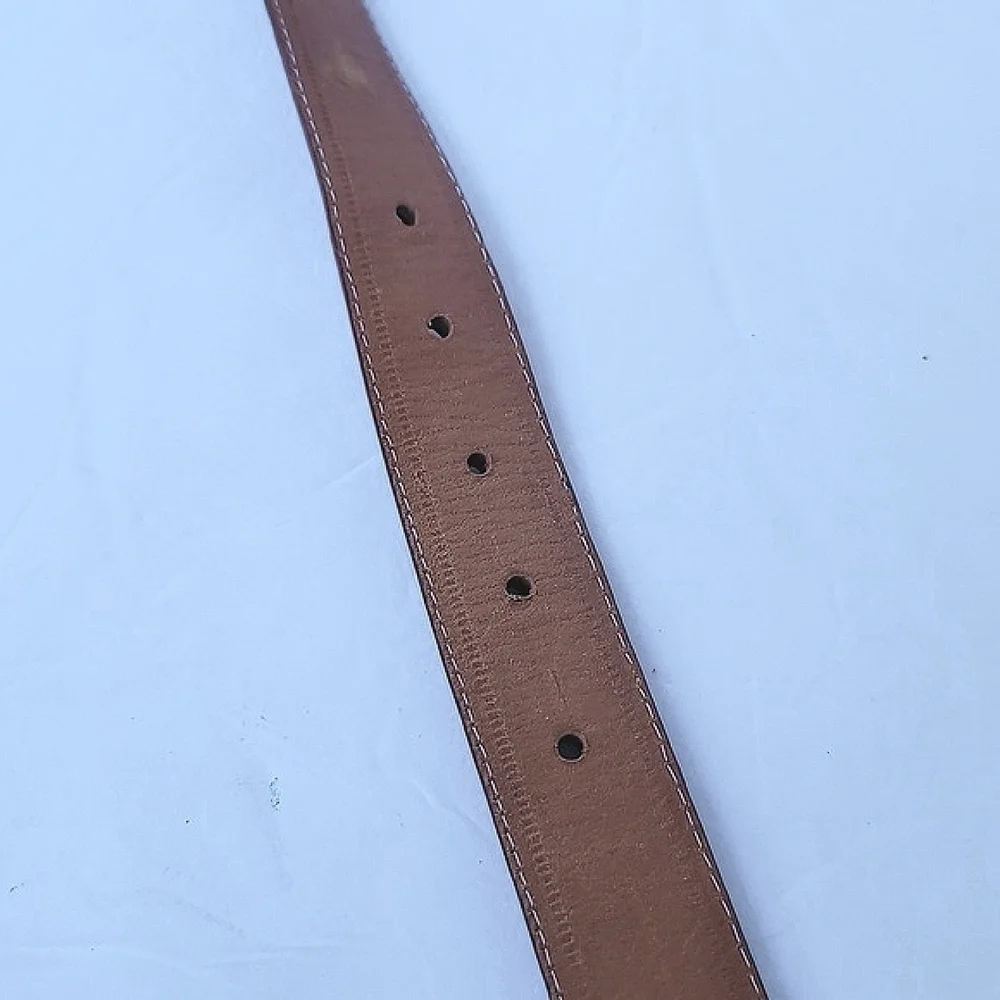 Full Quill Men's Ostrich Cognac Leather Brass Hardware Belt
